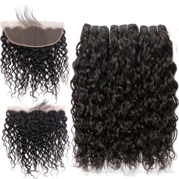 Wholesale Hot Products Natural Color Water Wave Bundles and Frontal Brazilian Hairs Weave Bundles With Frontal